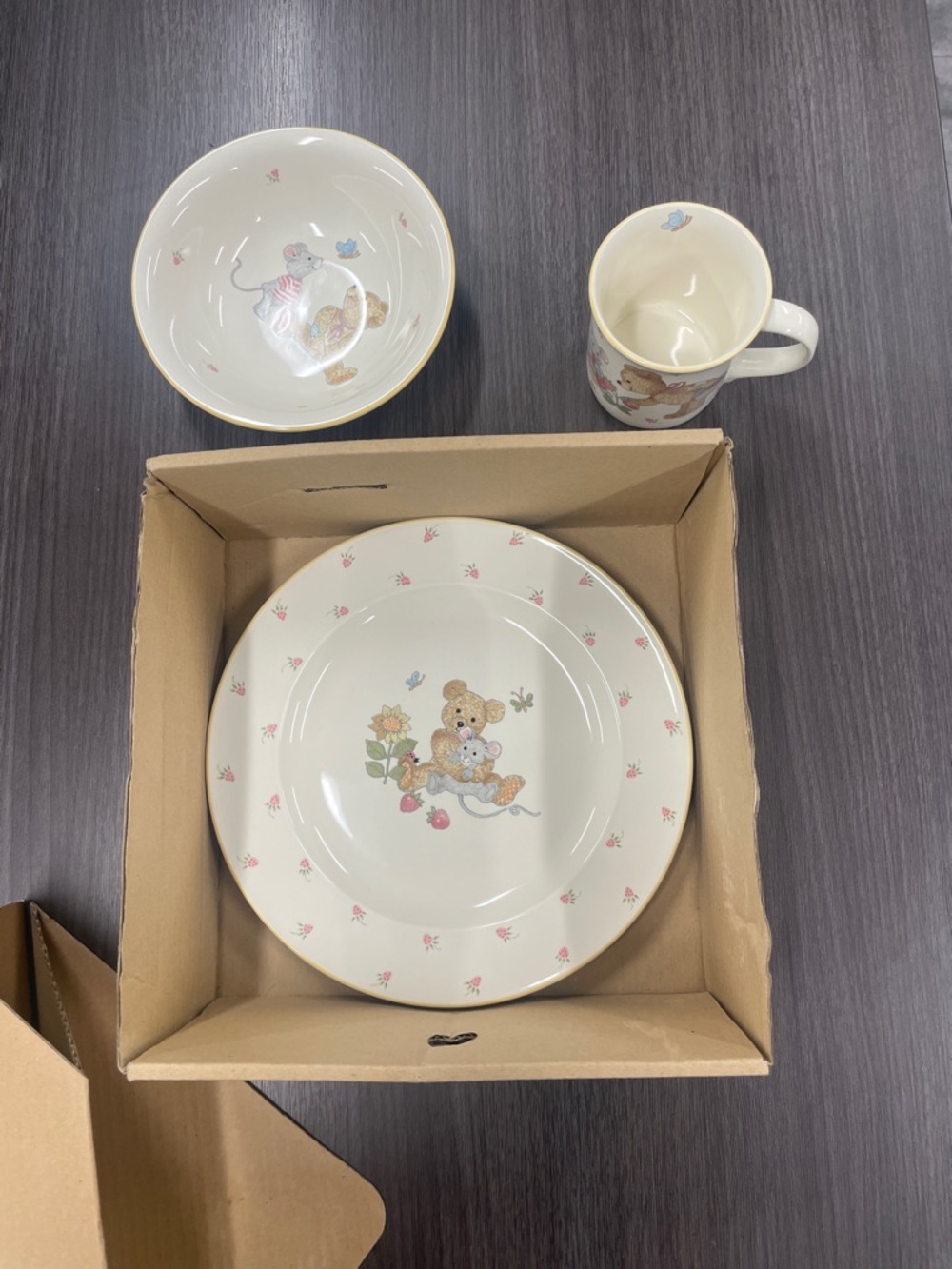 Mikasa vintage 3 piece teddy bear plate, bowl and mug set